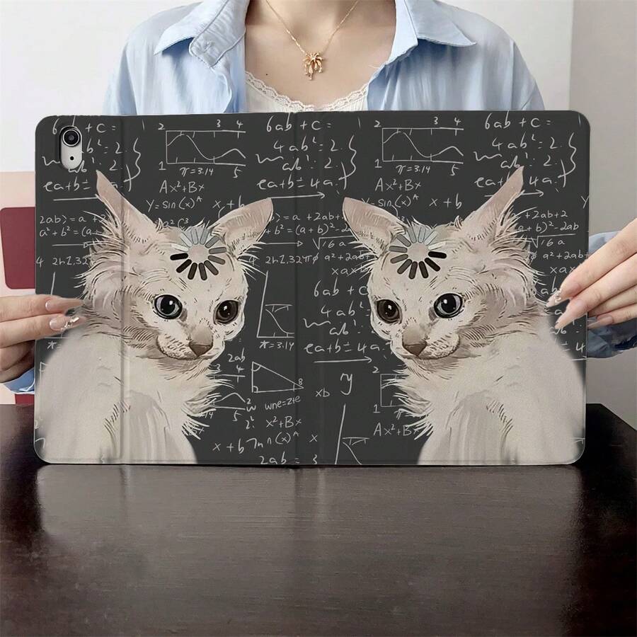1个趣味猫咪数学公式黑板印花保护套,兼容iPad Air 6/5/4、10英寸(10.9英寸)、Pro 2024/M3/A16 2025,高品质保护套,适合工作、旅行和居家使用,也兼容三星Galaxy Tab A8/A9+/S6 Lite/S7/S9 FE+/S10+、iPad 5/5 Pro/6/6 Pro/7/7 Pro/24S Pro - 彩色 - 查看 1