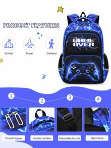 3-Piece Set Gaming Main Image Boys Backpack With Tote Bag And Pencil Case, Campus Backpack, Travel School Work Daily Use, Back To School Season Gift - A - View 6