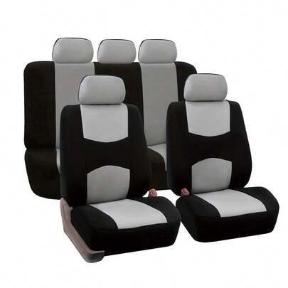 9pcs Fashionable & Beautiful Car Seat Covers Set For 5 Seats (2 Front Seats + 1 Rear Backrest Cover + 1 Rear Seat Cushion Cover + 5 Headrest Covers)