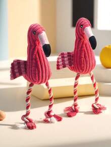 1pc Plush Realistic Flamingo Pet Toy, Dog Chew Squeaky Toy With Cotton Rope, Chew Toy For Pets (For Pet Use Only) - Red - View 4