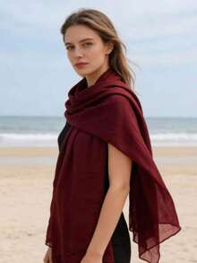 Lightweight Bali Chiffon Solid Color Casual Polyester Scarf, Suitable For All Seasons. Thin Bali Chiffon Scarf For Summer Sun Protection, Beach Vacation Photography, Lightweight And Breathable. Solid Color Versatile Scarf For Spring And Summer Outings. Large Size Thin Bali Chiffon Scarf For Sun Protection, Decoration, Or Head Wrap. Rose Red Thin Bali Chiffon Scarf, Airy And Wispy For Beach Photography, Lightweight As A Cloud - Multicolor - View 11