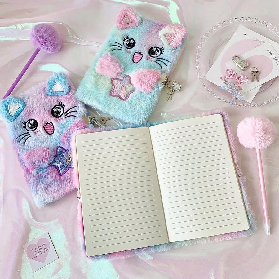Buku Catatan Kucing & Bintang Lucu dengan Kunci, Buku Harian Rahasia yang Dapat Dikunci untuk Siswa Perempuan, Jurnal Pribadi Modis dengan Kunci Kombinasi untuk Belajar dan Mencatat Harian, Hadiah Alat Tulis yang Sempurna, Perlengkapan Sekolah (Warna Gradien, Warna Acak) - buku catatan - View 1