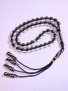 1串水晶黑色45颗10毫米流苏吊坠伊斯兰祈祷念珠，手工树脂编织流苏斋月祈祷念珠（适用于开斋节、斋月、宰牲节、日常使用、礼品） - 彩色 - 查看 1
