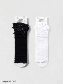 1/2/4 pares de calentadores de piernas finos y transpirables de malla hueca para mujer, calentadores de piernas con estilo Lolita Y2K con adorno de encaje con lazo, versátiles para primavera/verano - Multicolor - Ver 14