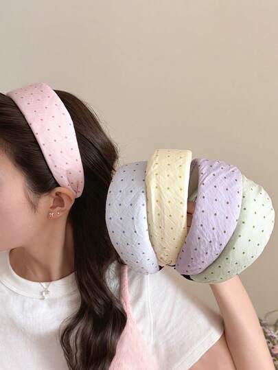 1 chiếc băng đô rộng chấm bi nhiều màu sắc, băng đô mùa xuân cho nữ, phụ kiện tóc chống trượt.