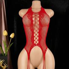 Sexy Lingerie With Garter Belt, Transparent Black And Red Tulle Bodysuit, Intriguing Libido Boost, One Size - Đỏ - Xem 2