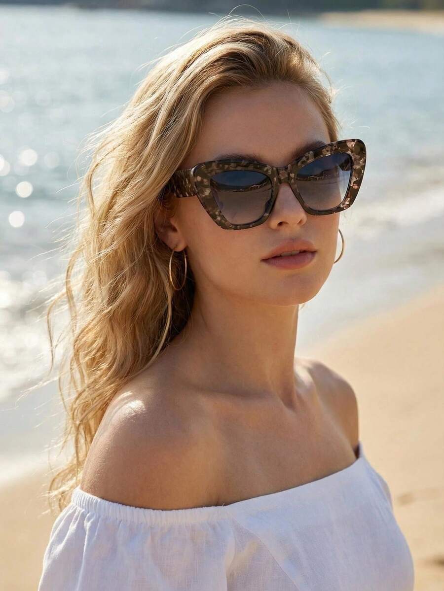 一副PC框金属铰链波西米亚风格个性化、百搭时尚猫眼眼镜 - 彩色 - 查看 1