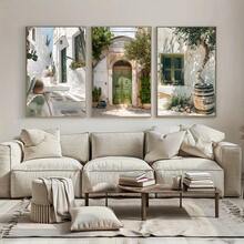 3pcs Mediterranean Architecture Style Canvas Painting - Modern Oil Painting Wall Art Decor, Suitable For Living Room, Bedroom, Kitchen, Perfect Autumn Decor Gift - A - View 3
