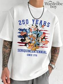Disney Licensed Short-Sleeve Printed T-Shirt, Cartoon Mickey Mouse And Donald Duck Pattern Short-Sleeve Printed T-Shirt, U.S. 250th Anniversary Commemorative T-Shirt, Perfect For Family Trips And Vacations. This Is A Brand New 2026 Short-Sleeve T-Shirt, An Ideal Choice For Mother's Day, Suitable For Both Men And Women. Made Of High-Quality Pure Cotton, Comfortable And Breathable All Year Round. The Exquisite Design Makes It A Top Gift Choice. - 白色的- - 查看 1