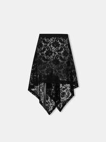 1 pieza Falda asimétrica con encaje de moda para mujer, estilo bohemio, accesorio de cintura, atuendos de vacaciones para mujer, atuendos de verano para mujer - Negro - Ver 2