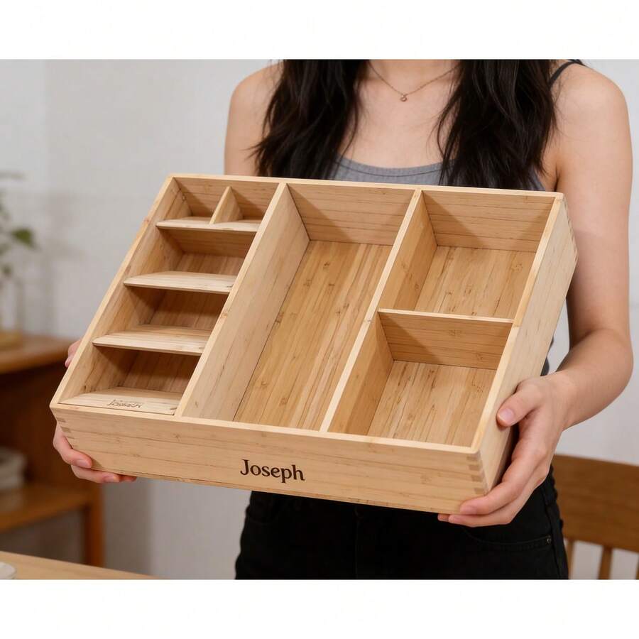 Extra Large Bamboo Drawer Organizer 42x42x9cm | Multi-Compartment Utensil Cutlery Silverware Holder | Kitchen Bathroom Vanity Storage Tray | Home Storage Containers & Cruise Essentials | US Warehouse Fast Shipping - 查看 1