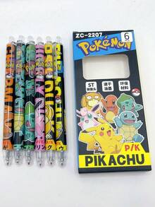 pokemon 6支装可伸缩宝可梦主题圆珠笔，配备0.5mm黑色墨水，适合学校和办公用品，也可作为节日礼物。 - 6支裝 - 查看 3