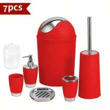 TAIMASI 4/6/7PCS Luxury Bathroom Accessory Set – Modern Design With Trash Can, Toilet Brush, Soap Dispenser, Soap Dish, Rinse Cup & Toothbrush Holder – Space-Saving And Easy To Clean, Fathers Day Gift - Red - View 11
