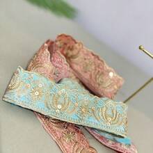 复古金线刺绣亮片，汉服萝莉风发饰DIY材料 - C-綠色 - 查看 4