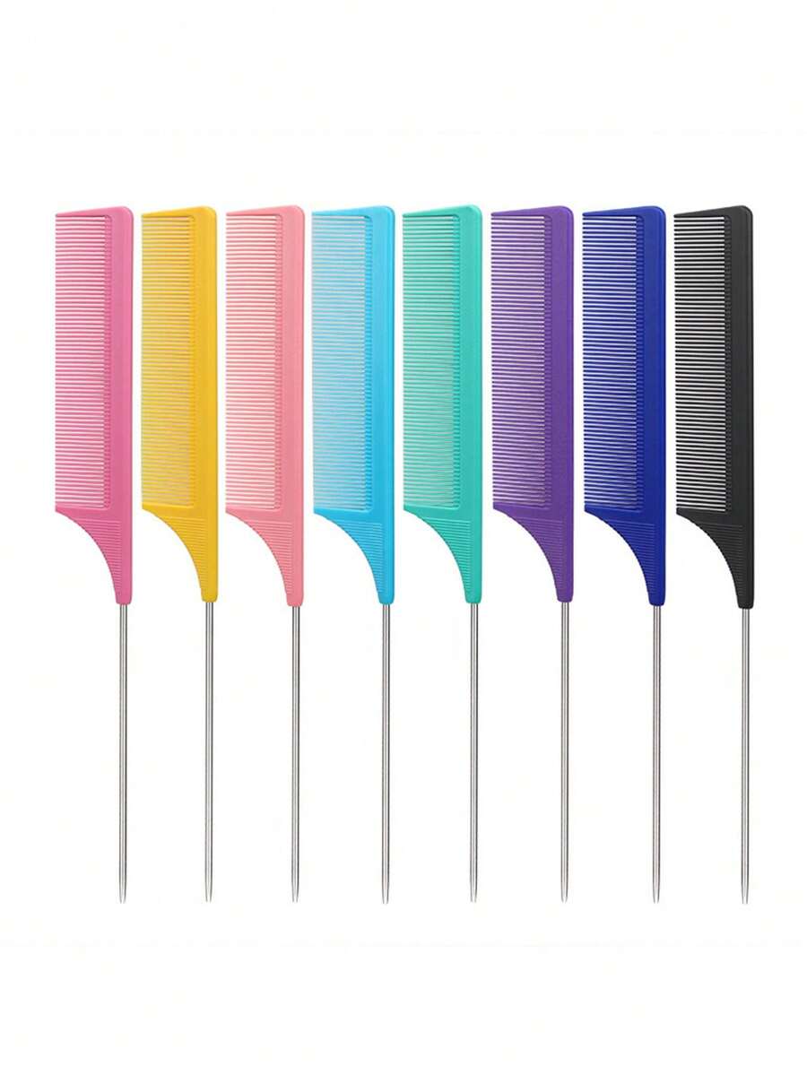 4/8pcs Pointed Tail Comb Set, Sectioning Comb With Hook Tail, Professional Hair Partition Comb, Dense Teeth Barber Salon Hair Cutting Tool Accessory