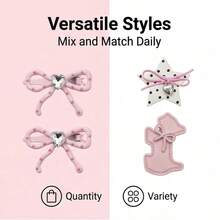 DIYPLUS Süßes Set mit rosa Haarclips, süße Schleife, Herz, Strass, Stern Haarspangen, Y2K Ästhetik Haraccessoires für Frauen, mit Karte, Sommer, Urlaub, Reise, Kopfschmuck - Verschiedenfarbig - Übersicht 3