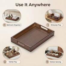 1pc Large Rectangular Wooden Multipurpose Tray, Suitable For Serving Food In Restaurants, Holding Tea/Coffee In Living Room, Organizing Jewelry In Bedroom, Ideal For Homestay/Hotel Decor. Sturdy Double Handle Design, Slip-Resistant, Fits Various Home Styles, Great For Home Organization Enthusiasts, Hotel/Homestay Owners, Afternoon Tea Lovers. - Multicolor - View 8