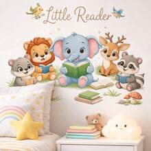 Forest Animals Reading Corner Wall Decal, Jungle Style Removable Waterproof Wall Sticker, Lion Elephant Deer Learning Wall Decor, Room Decoration - Multicolor 3 - View 5