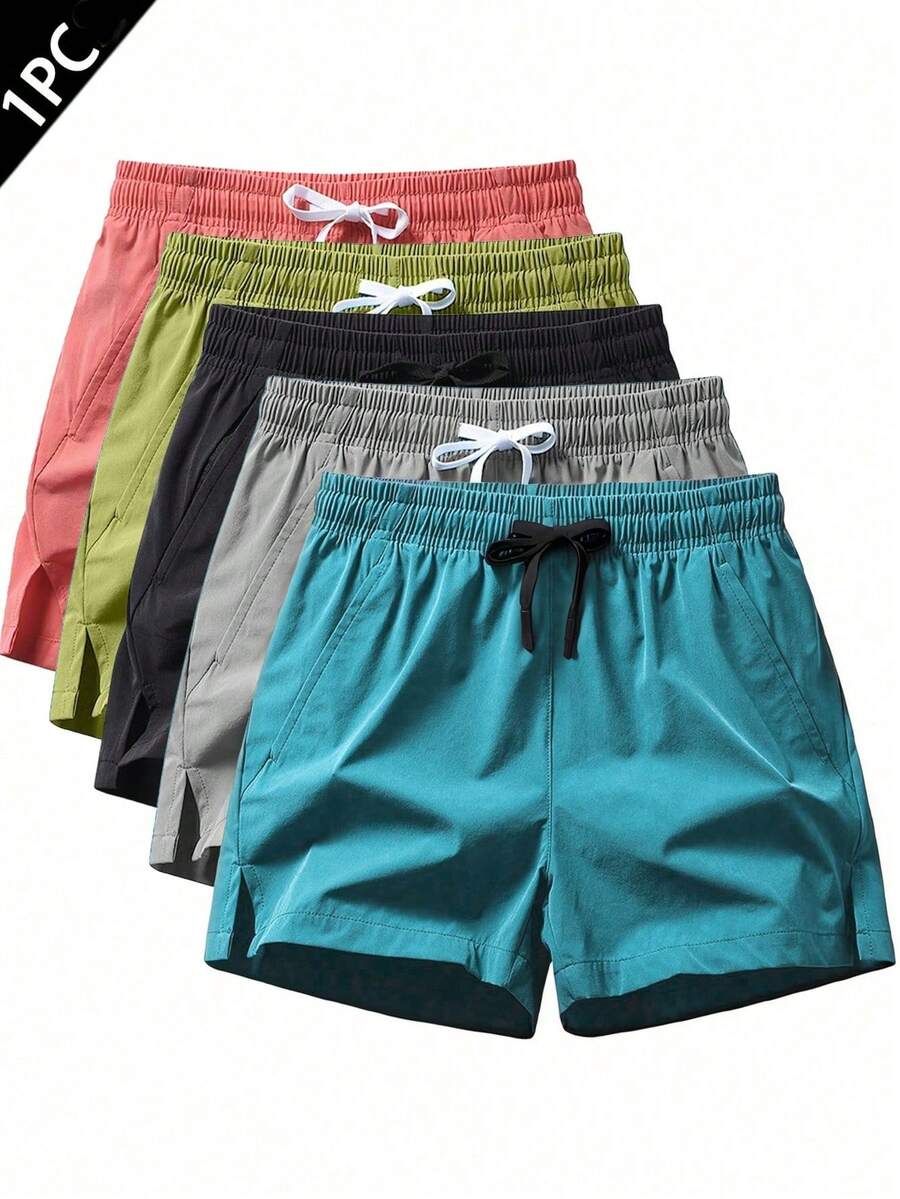 1pc Men's Quick-Dry Lightweight Sports Shorts, Waist Pocket With Zipper And Drawstring, Letter Print, Suitable For Gym Workout - Baby Blue - View 1