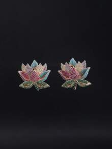 1 Pair Luxury Jewelry Style Copper Micro-Inlaid Cubic Zirconia Flower Pendant Earrings, Suitable For Evening Gowns And Party Wear - Gorgeous Earrings - View 5