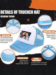 Customizable Photo Print Trucker Hat, Personalized Image Mesh Baseball Cap, Adjustable Snapback Hat, 1pc - Multicolor - View 7
