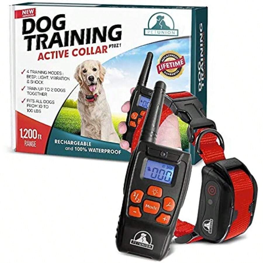 PT0Z1 Collar de choque para entrenamiento de perro totalmente impermeable rango de 365 m rojo - Rojo - Ver 1