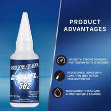 LOOLIFL 502 Super Pegamento 20g, 1-7 piezas de Cianoacrilato transparente adhesivo instantáneo para plástico, metal, madera, cerámica, manualidades y reparación DIY - AD502 - Ver 5