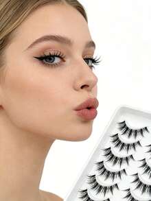 10 Pairs 3D Fluffy Reusable Criss-Cross False Eyelashes, Suitable For Festivals, Parties, And Daily Wear, Non-Irritating Glue - Black - View 7