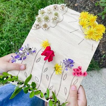 Wooden Flower Press Craft Board For Kids, DIY Nature Art Kit With Floral Arrangement Design, Outdoor Garden Activity, Educational Creative Toy Gift