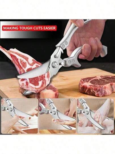 1 Pair Multi-Purpose Kitchen Scissors For Meat Herbs Vegetable Slicing Stainless Steel Blades, Ergonomic Culinary Shears