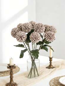 1/5/12 Pcs Artificial Chrysanthemum Ball, Embroidered Ball, Wedding Decoration, Home Vase, Ornaments, Restaurant, Living Room, Bedroom, Bedside Floral Arrangement, Bridal Bouquet, Wrist Flower, Corsage, Birthday Party Decoration Materials, New Year Valentine's Day Gift, Autumn Decoration, Autumn Home Decor, Back To School Room Decor, School Supplies - Coffee Brown - View 1