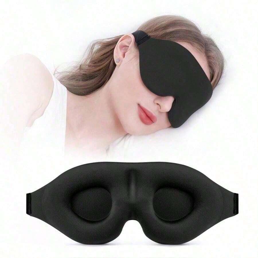 1pc 360° Full Blackout 3D Sleep Eye Mask - Breathable Non-Pressure Eye Cover For Men Women Students - Dormitory & Daily Use Eye Mask - Black - View 1