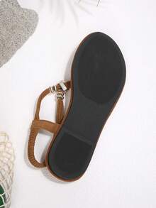 Women's Toe Post Bohemian Beaded Fabric Roman Sandals, Beach Vacation Home Slippers, Spring/Summer - Brown (ruby) - View 9