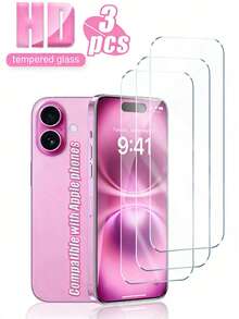 3pcs 9H Hardness Tempered Glass Screen Protector, Compatible With IPhone13/11/12/13/14 Pro Max/15 Pro Max/16/16 Pro/16 Plus/16 Pro Max/16e/17/17 Air/17 Pro/17 Pro Max, High Definition, Transparent, Anti-Scratch, Anti-Drop, Waterproof, Anti-Fingerprint - White - View 19