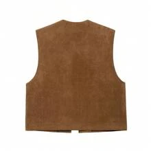 Chaleco de mujer de cuello redondo vintage bordado de ante, para primavera y verano - Marrón - Ver 7