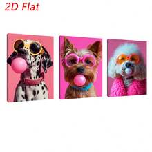 3 piezas Gafas de moda con diseño inspirado en animales, lienzos con arte de pared de perros, impresión HD con opción de marco, decoración de arte pop colorido, decoración moderna colorida diseñada para amantes de los perros - Multicolor - Ver 14