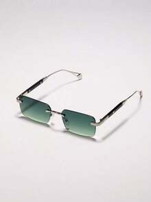 1pc Men's Rimless Heart Pattern Metal  With Thick Arm And Accessories, Suitable For Driving And Fashion (Including Glasses Case And Glasses Rope) Vintage  ,School Beach Accessories   Shades For Summer Beach Vacation,Outdoor,Travel2026 - 漸變橄欖綠 - 查看 4