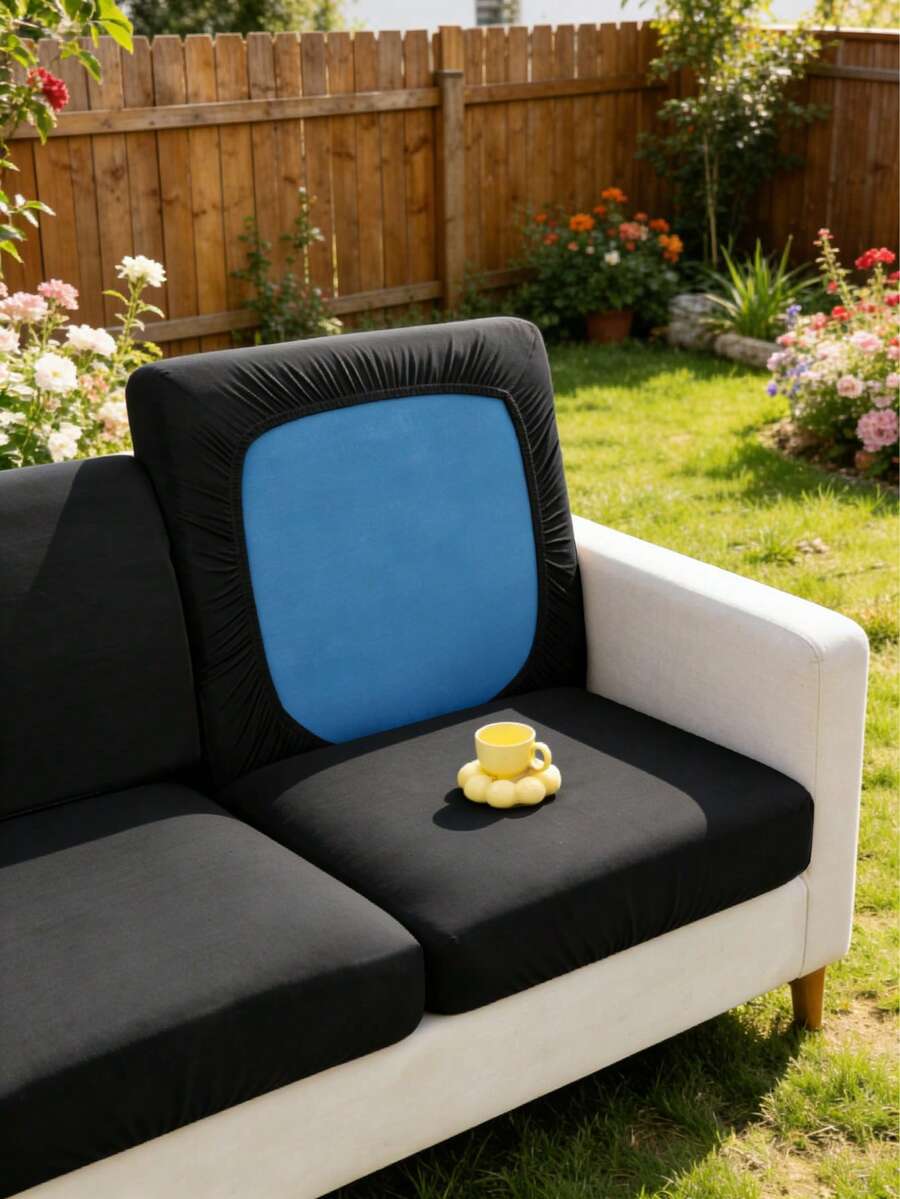 1件纯色弹力沙发坐垫套，现代简约涤纶高弹防尘沙发套，四季皆宜，夏季休闲花园露台藤编沙发坐垫保护套