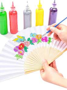 10pcs/Set Summer Essential Simple Paper Folding Fans, White And Colorful Styles, Portable Hand Held Fans Suitable For Weddings, Parties, Christening Ceremony Bride Gifts, DIY Decor And Photography Props,Festival,Accessories - Multicolor - View 4