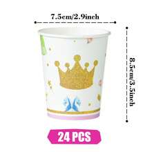Crown And Princess Dress Petal Shaped Pink Framed Disposable Plate, Napkin And Cup Set, Plates, Napkins And Cups Party Supplies, Suitable For 24 Guests, Disposable Paper Plates Party Tableware Suitable For Birthday, Wedding, Party, Family Picnic - Style 2 - View 8