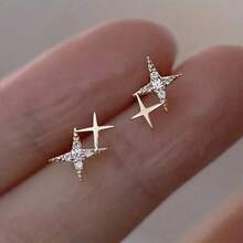 1 đôi Giường đôi tiêu chuẩn Hình ngôi sao Hoa tai Dát Với Khối Zirconia  Mạ vàng 18K Đối với phụ nữ , Hoàn hảo Sự lựa chọn Đối với , Lễ đính hôn Qủa tặng - Vàng - Xem 8