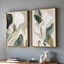 2PCS Sage Green Abstract Leaf Wall Art Set, Neutral Beige Botanical Poster, Modern Minimalist Living Room Bedroom Decor (Unframed) - A - View 5