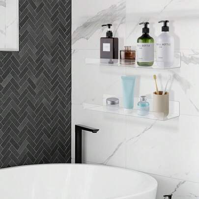 1 Piece Acrylic Storage Shelf, Clear Storage Shelf, Floating Wall Shelf, Display Shelf, Book Storage Shelf, Multi-Purpose Storage Display Shelf For Bedroom Bathroom Living Room
