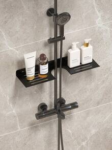 1pc Wall-Mounted Metal Shower Caddy, Bathroom Hanging Rack, Fits Most Shower Rods, For Shampoo, Conditioner And Soap Storage, Rust-Proof Overhead Shower Organizer, Suitable For Bathroom, Shower Shelf - Multicolor - View 9