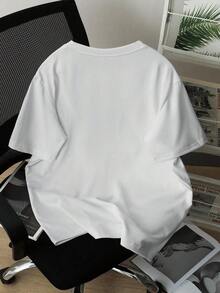 Men's Casual Short Sleeve Crew Neck Summer Print T-Shirt, Summer Streetwear Tee, Drop Shoulder Tee, Gifts For Boyfriend, Back To School Graphic Tees - 軍綠色 - 查看 2