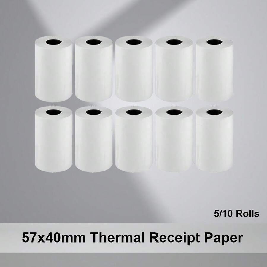 5/10 cuộn giấy in hóa đơn nhiệt 57x40mm, chất lượng cao, tương thích với máy tính tiền POS và máy thanh toán thẻ tín dụng. - Xem 1