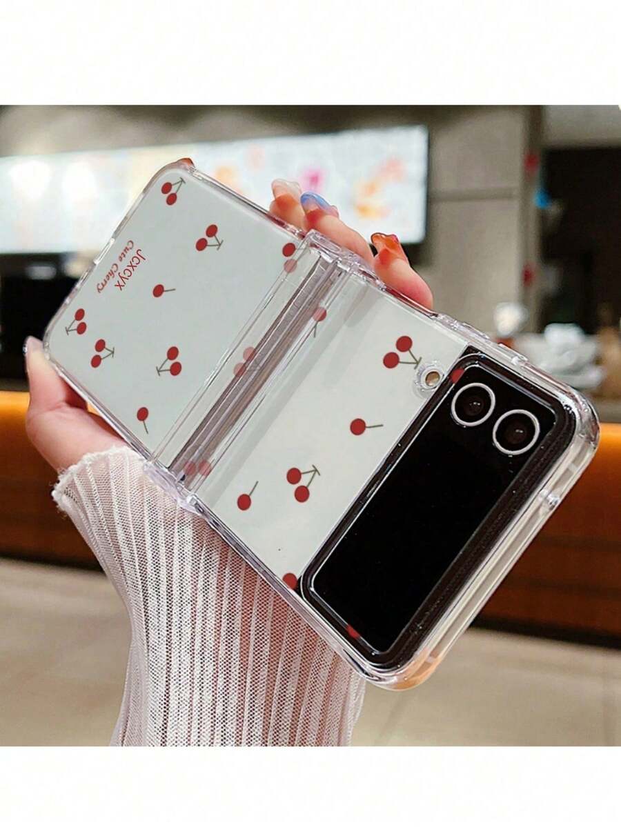 Cherry 时尚樱桃印花图案透明手机壳，兼容三星 Galaxy Z Flip7 Z Flip 6 Z Flip 5 Z Flip 4 3 5G 透明后盖