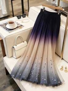Rok A-Line Retro Motif Langit Berbintang Ombre Kasual Elegan Serbaguna untuk Wanita, Cocok untuk Acara Brunch, Liburan Musim Semi/Panas - Purple - View 3