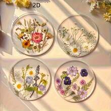 2D Flat Printing, 4-Piece Acrylic Coasters, Colorful Printed Outdoor Coasters, Wedding, Birthday And Mother's Day Gift Table Decorations, Wildflower Artistic Design, 2D Flat Patterns, Home Decoration Ornaments - 亞克力杯墊4件 - 查看 3