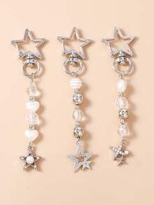 1 chiếc móc khóa hình ngôi sao đính đá và hạt cườm thời trang mới, móc khóa đeo hàng ngày dành cho nữ. - Nhiều màu - Xem 2